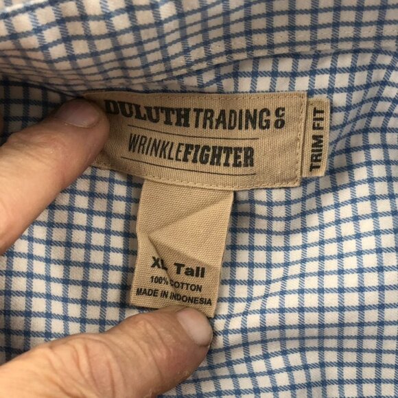 Duluth Trading Co. Men Shirt XLT Blue Check Wrinkle Fighter Trim Fit Button-Down - Picture 3 of 11